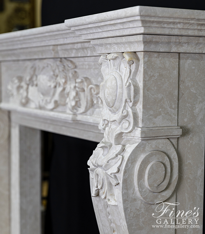 Marble Fireplaces  - Luxurious Italian Style Mantel In Botticino Fiorito Marble - MFP-2135